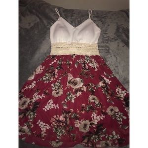 Burgundy Floral Print Flowy Dress
